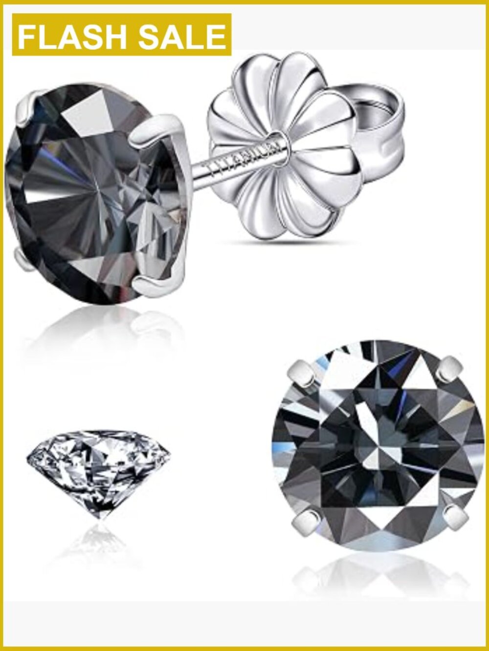 Moissanite Stud Earrings - Round Cut VVS1 Titanium Post Earrings